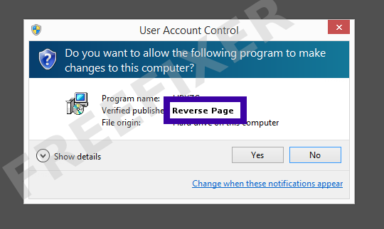 Screenshot where Reverse Page appears as the verified publisher in the UAC dialog